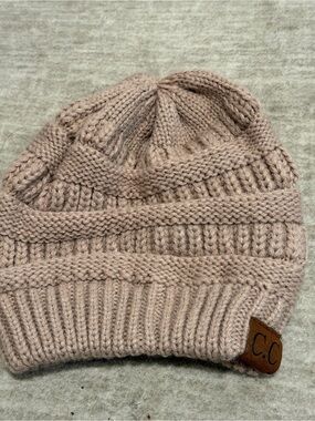 C.C Kids Dusty Rose Knit Beanie with Leather Logo